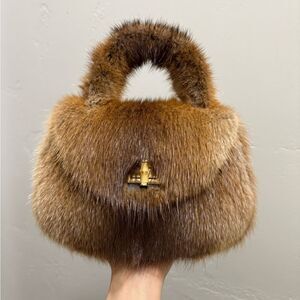 Gorgeous Natural Muskrat Fur Handmade Top Handle Bag, Includes 2 Strap Styles